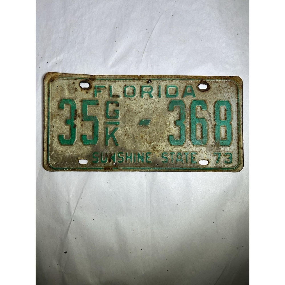 Vintage 1973 Florida Sunshine State License Plate Tag 35GK 368 Gas Oil